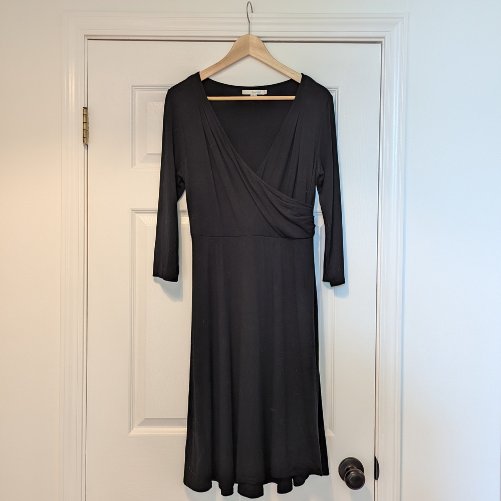 Boden Black 3/4 Sleeve Faux Wrap Dress
